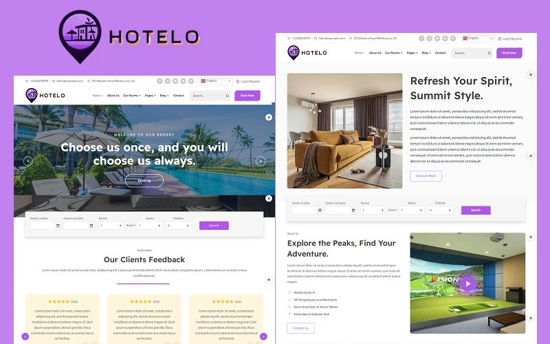 Hotelo - Hotel, Resort, Motel Booking Responsive Elementor WordPress Theme