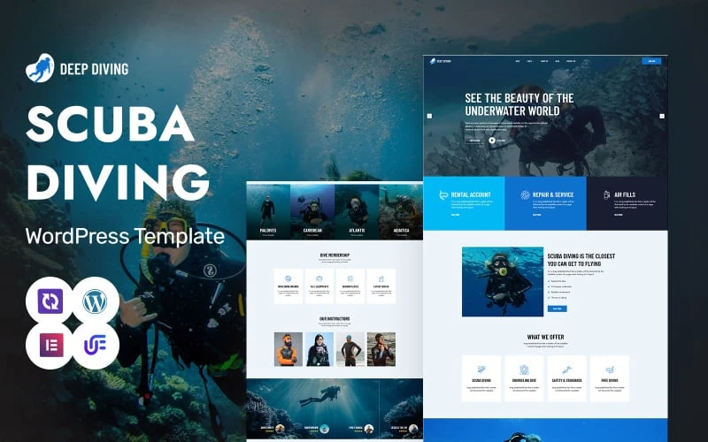 Deep Diving - Scuba Diving School And Adventure Tours WordPress Elementor Theme