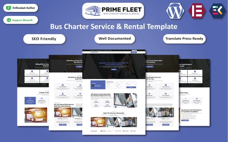 Prime Fleet - Bus Charter Service & Rental WordPress Elementor Template