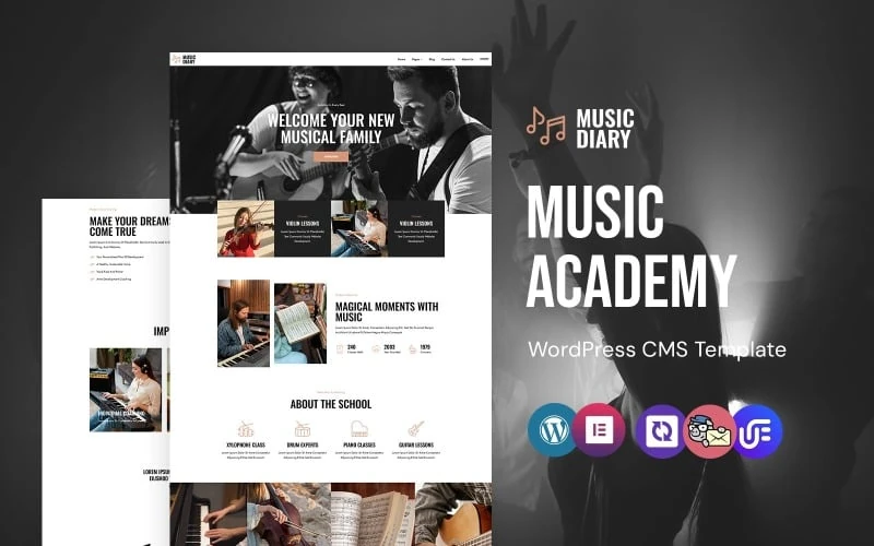 MusicDiary - Music Academy and Instrument Training WordPress Elementor Theme