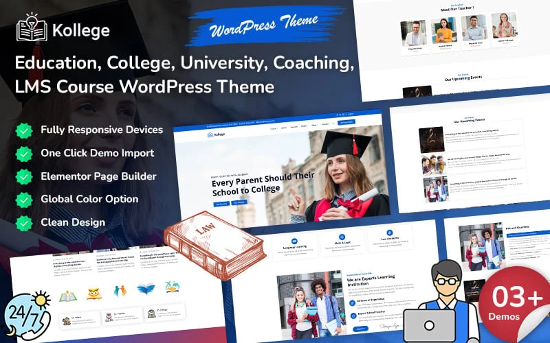 Kollege - Education, College, University, Coaching, School, LMS, and Online Course WordPress Theme
