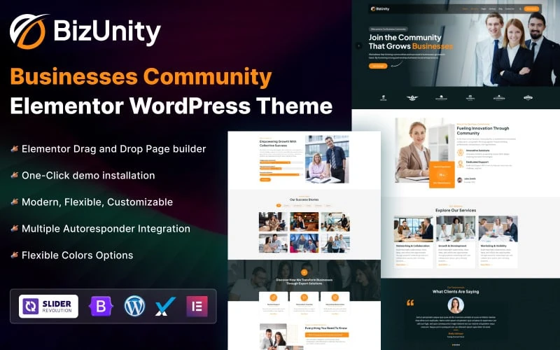 BizUnity - Businesses Community Elementor WordPress Theme