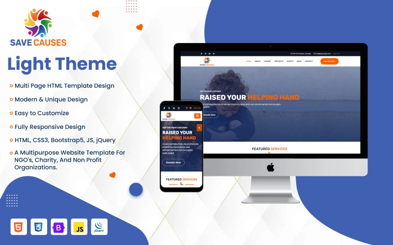 Save Causes NGO Multipage HTML and Bootstrap5 Website Template