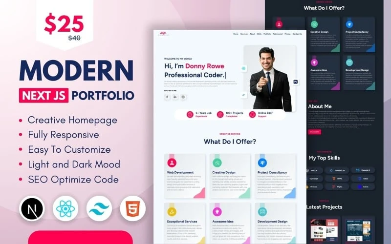 Modern Portfolio React JS Template - Next JS, Tailwind CSS - Responsive HTML Template