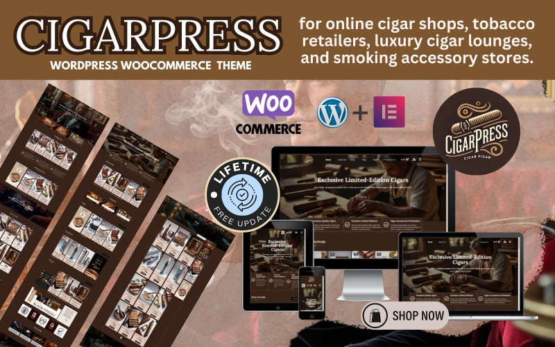 CigarPress - Cigars & Tobacco Vape WordPress Woocommerce Elementor Template