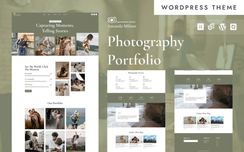 Amanda Milson - Minimalist Photography Portfolio WordPress Elementor Theme