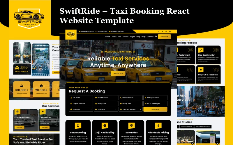 SwiftRide – Taxi Booking React Website Template