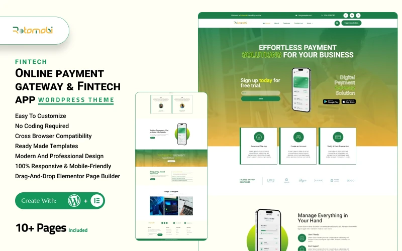 RotoMobi – Payment Gateway & Fintech App WordPress Theme