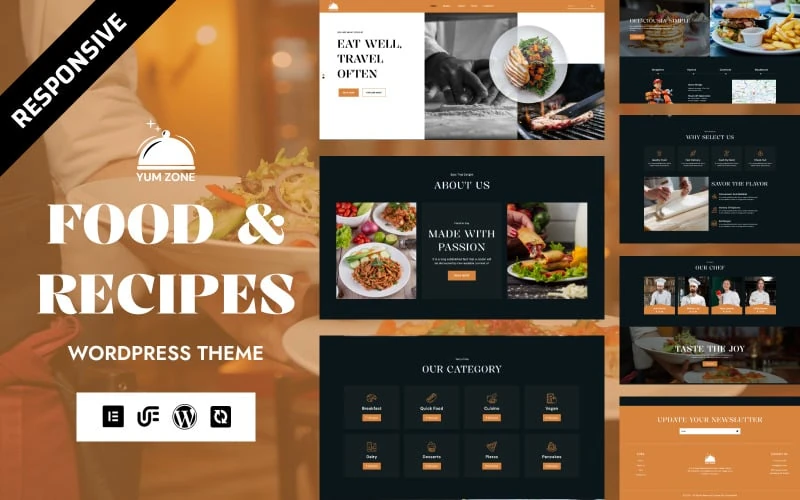Yum Zone - Recipes & Cooking Tips WordPress Elementor Theme